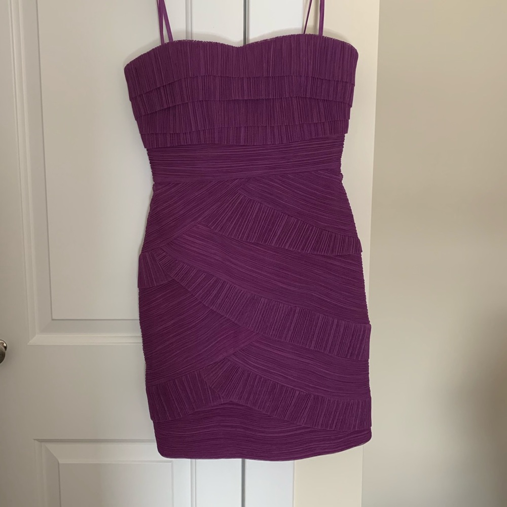 Purple strapless bcbg dress